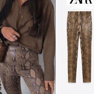 Zara Women's Brown Snakeskin Animal Print High Rise Skinny Pants Jegging